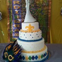 My first wedding cake - Mardi Gras themed