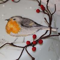 Hand painted Robin Christmas Cake