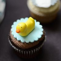 OH BOY! Bathtub and Rubber Ducky themed baby shower cake and cupcakes 