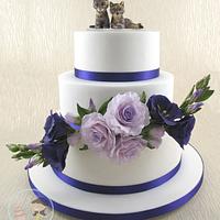 Cats & Flowers Wedding Cake