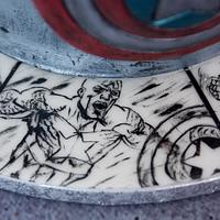 Avengers cake with handpainted comics coaster