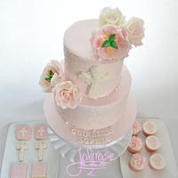Pretty in Pink Baptism Cake