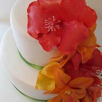 Wedding shower tropical flower cake