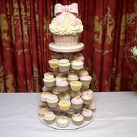 Lace and Bows Christening Cupcake Tower