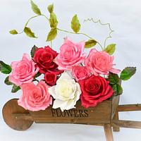 A cart with roses
