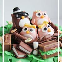 Owl Family Wedding Anniversary Cake