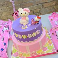 hello kitty themed 5th birthday cake