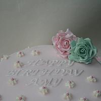 Pastel Pink & Green Birthday Cake & Matching Cupcakes 
