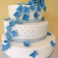 Something Blue.  Hydrangea Wedding Cake