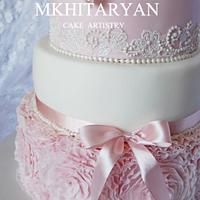 Pink peony  wedding cake&cupcakes