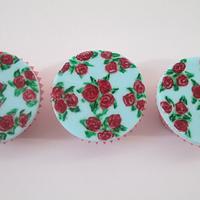 Hand painted roses, mothers day cupcakes