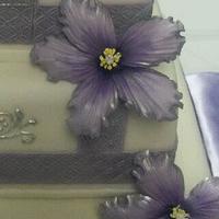Lavender and Silver Wedding Cake with Sugar Hibiscus