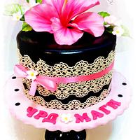 A tiny Cake in Black and Pink 