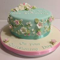 Duck egg and pink christening cake