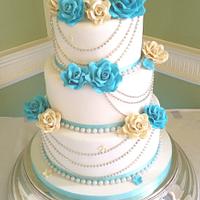 Aqua Elegance Wedding Cake