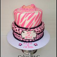 Pink Zebra And Leopard Baby Shower Cake Cake By Laura Cakesdecor