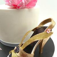Glitter Gold Shoe and Pink Peony