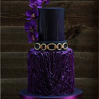 purple, black and gold wedding cake