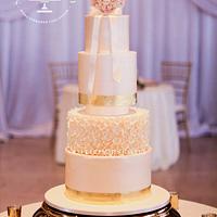 Elegant Ivory Gold Wedding Cake