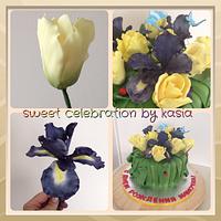 Cake with tulips and iris 