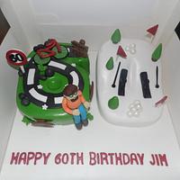 Jim's 60th Birthday cake, cycling and skiing theme
