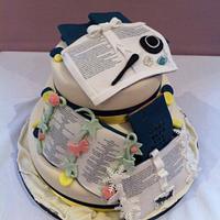 Books Buttons and Bows Wedding cake